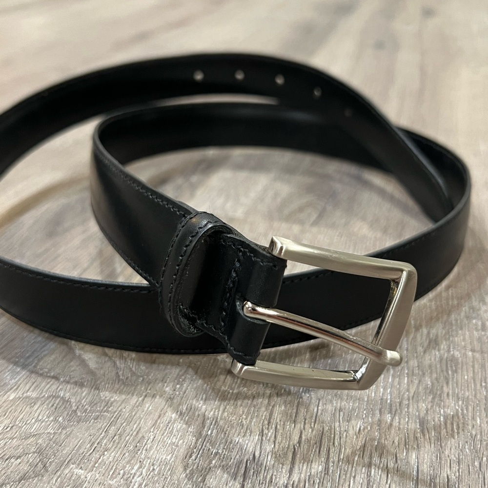Joseph Turner Made in England XL 38W Genuine Leather Black Belt Silver Buckle